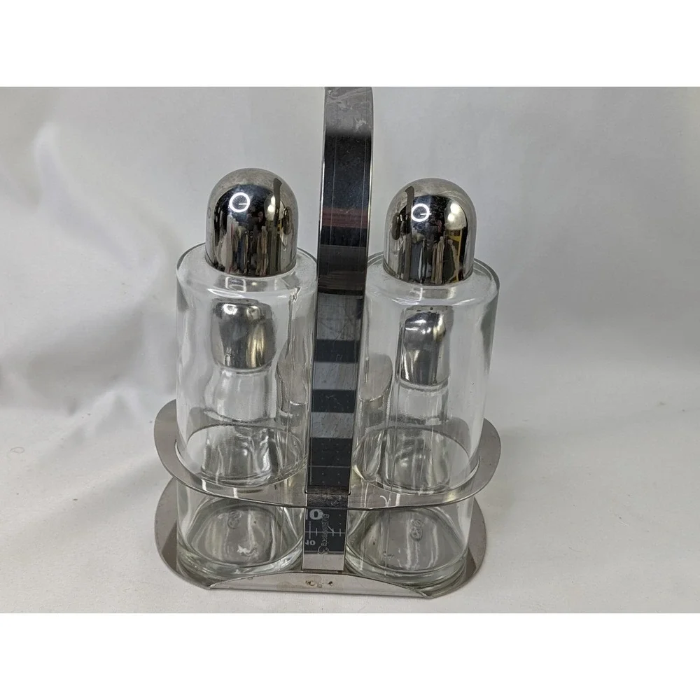 Borgonovo Condiment Set Salt Pepper‎ Metal Holder Italy